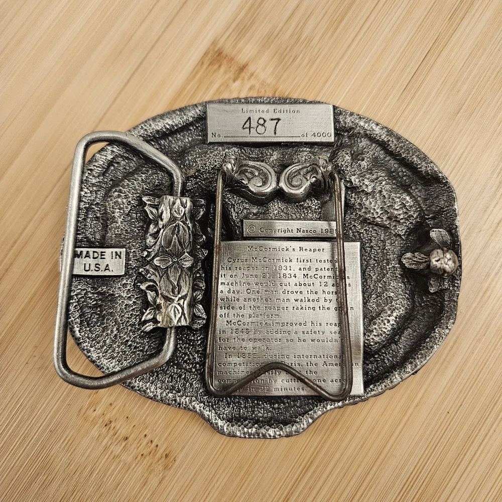 Vintage 1986 Nasco McCormick's Reaper Growing‎ Of America Belt Buckle #487 USA